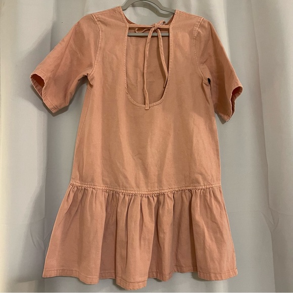 NEW ASOS DESIGN denim T-shirt mini dress with drop waist in pink - Picture 4 of 5